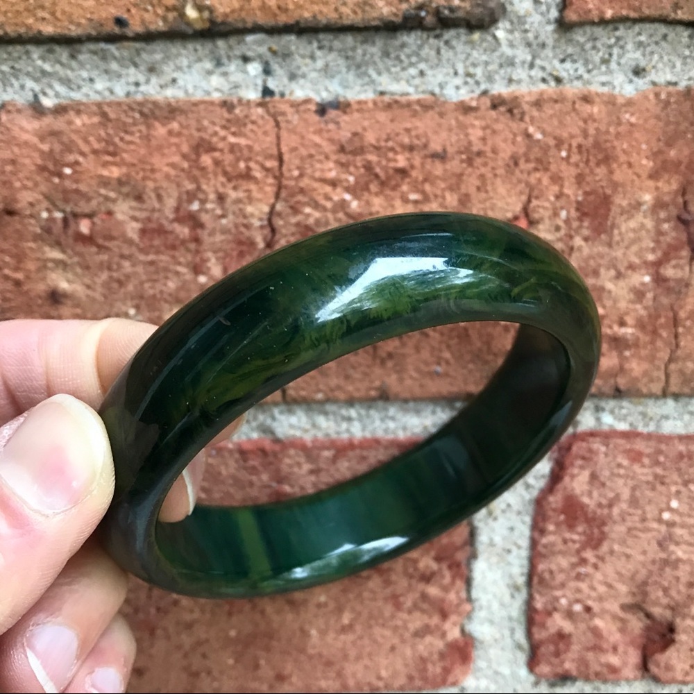 Vintage Bakelite Forest Green Marbled Bangle